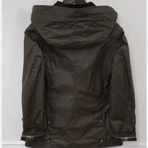 NEW Women Burberry Waxed Cotton Jacket Coat Dark Olive Hooded Balthorne US2/UK4 - Picture 3 of 3